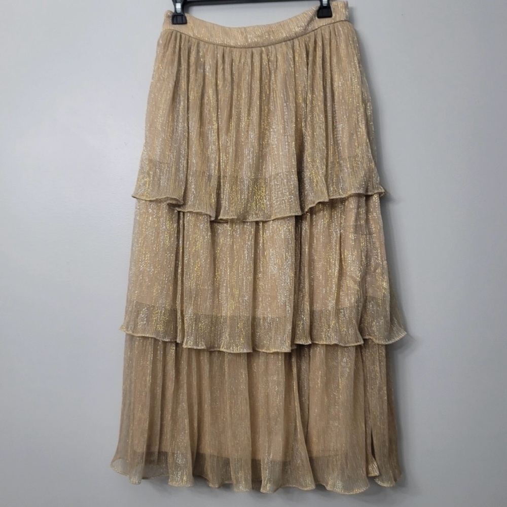 Gold Tiered Midi Skirt